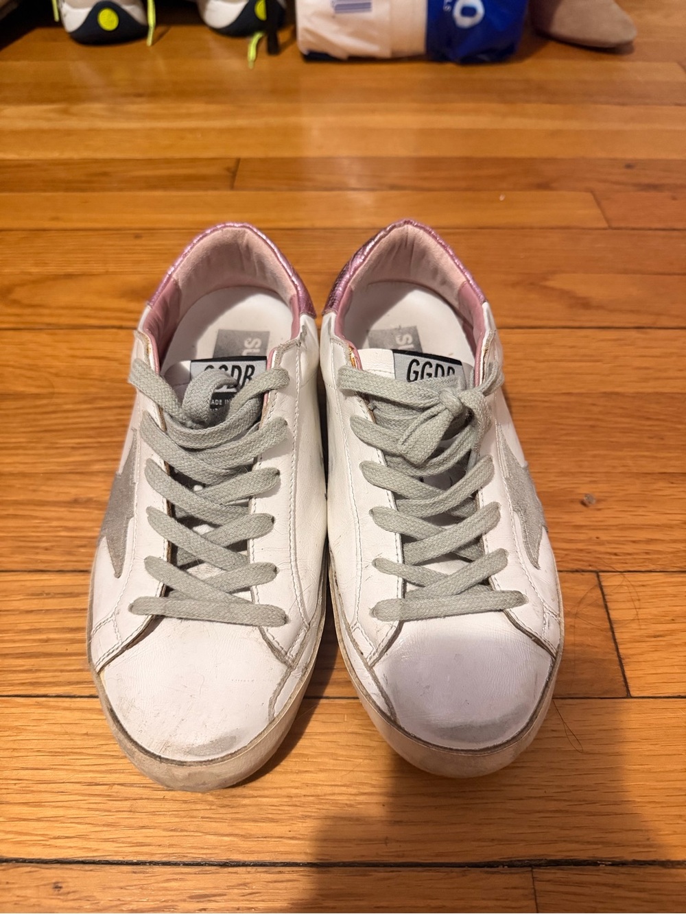 Women’s White Leather Sneakers with Pink Accent